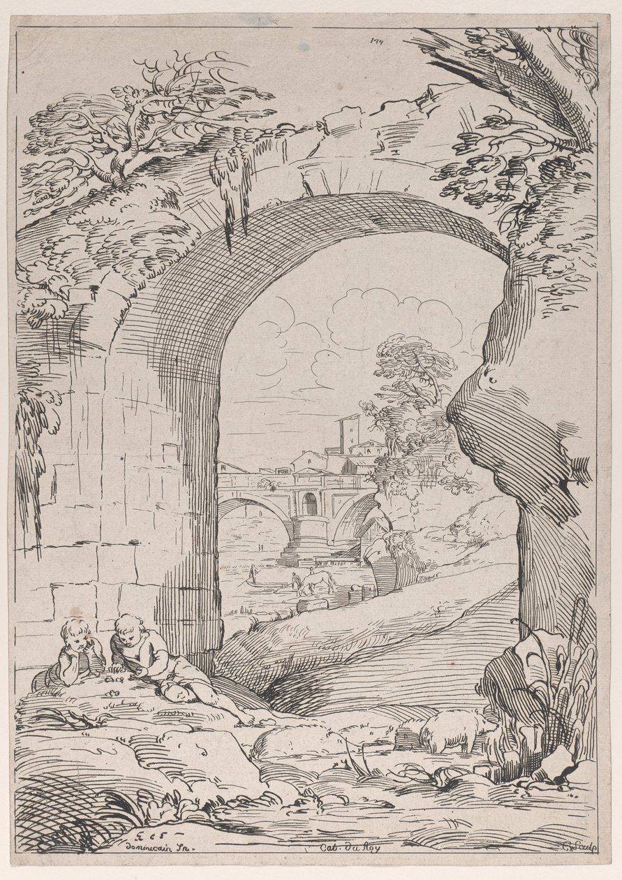 Landschap met Brug, 18e eeuw door Anne Claude Philippe de Caylus