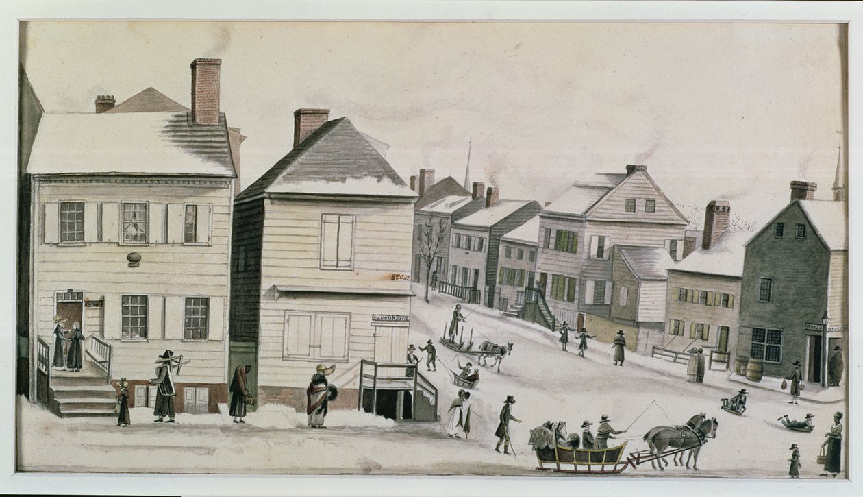 De Hoek van Warren en Greenwich Street, 1809 door Anne Marguerite Hyde de Neuville