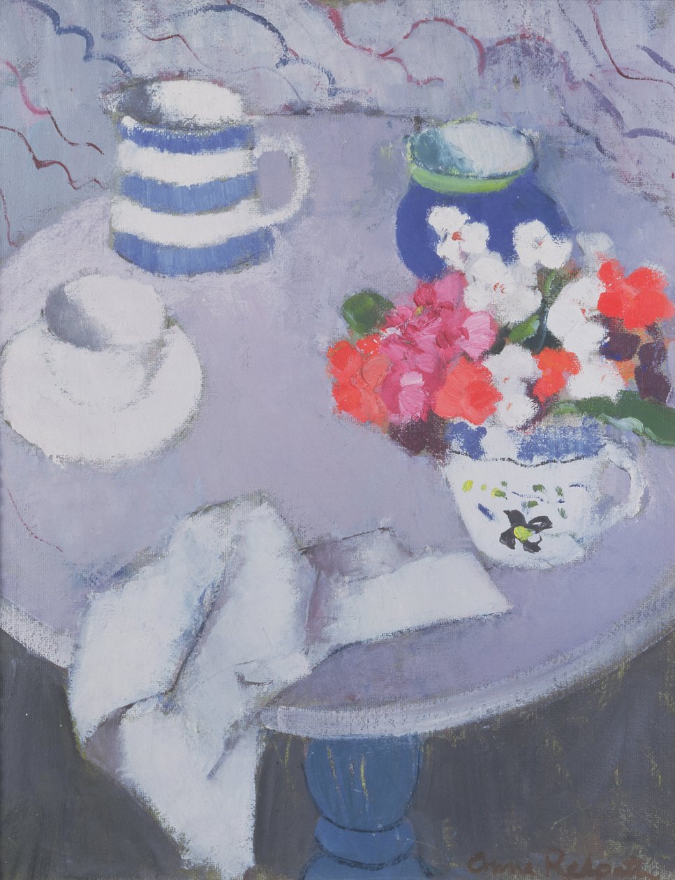 Stilleven met tafel door Anne Redpath
