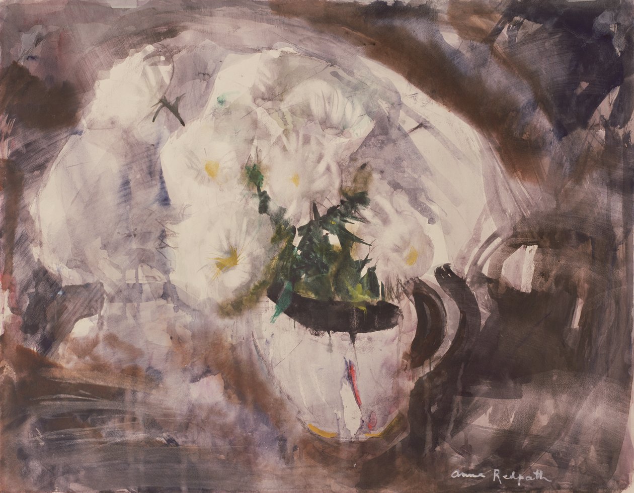 Witte Bloemen in een Witte Kan, ca. 1960 door Anne Redpath