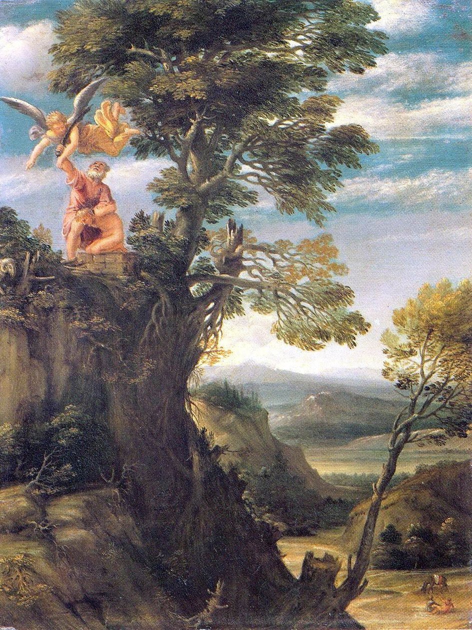 Landschap met de Binding van Isaac door Annibale Carracci