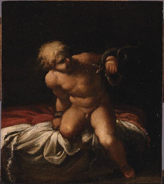 De jonge Hercules die slangen wurgt door Annibale Carracci