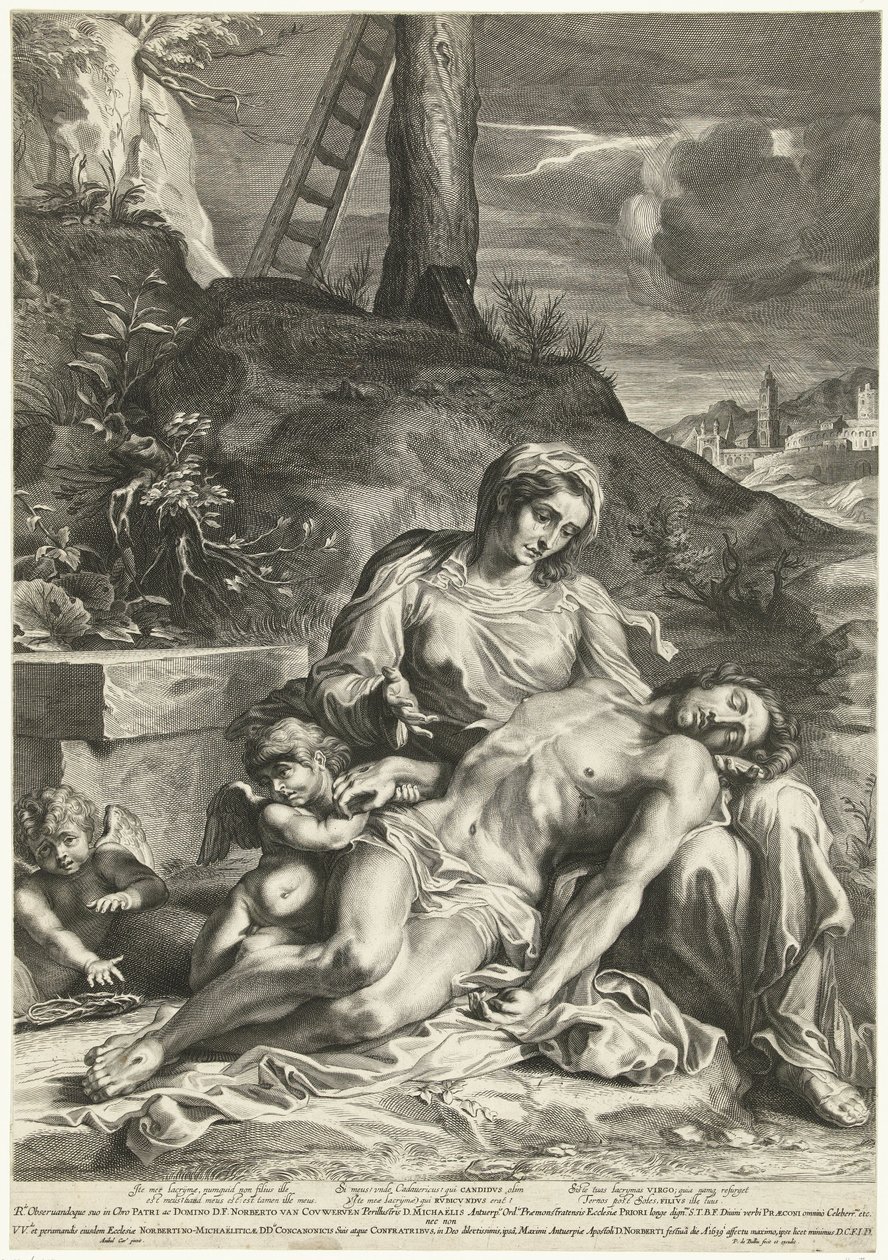 Pieta, gegraveerd door Pieter de Bailliu door Annibale (after) Carracci