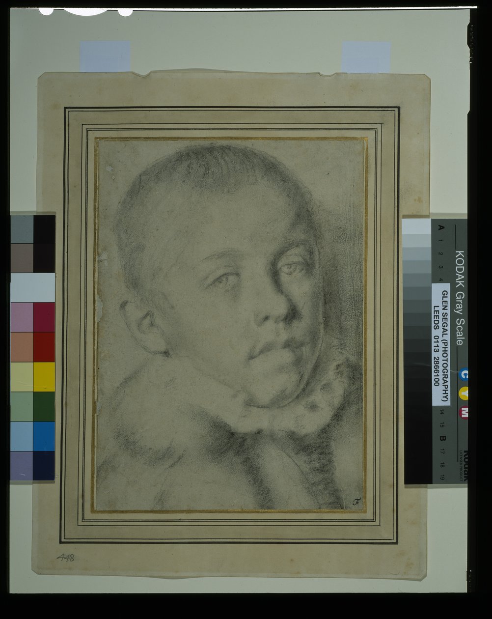 Portret-hoofd van een jonge jongen (zwarte krijt & houtskool op papier) door Annibale (follower of) Carracci