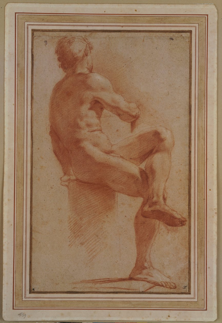 Een Mannelijk Naakt Zittend met zijn Rug Gedraaid door Annibale Carracci