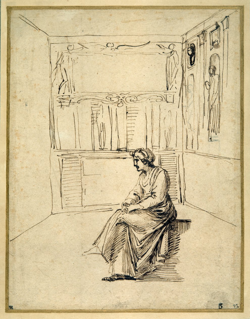 Een vrouw zittend in een kamer door Annibale Carracci