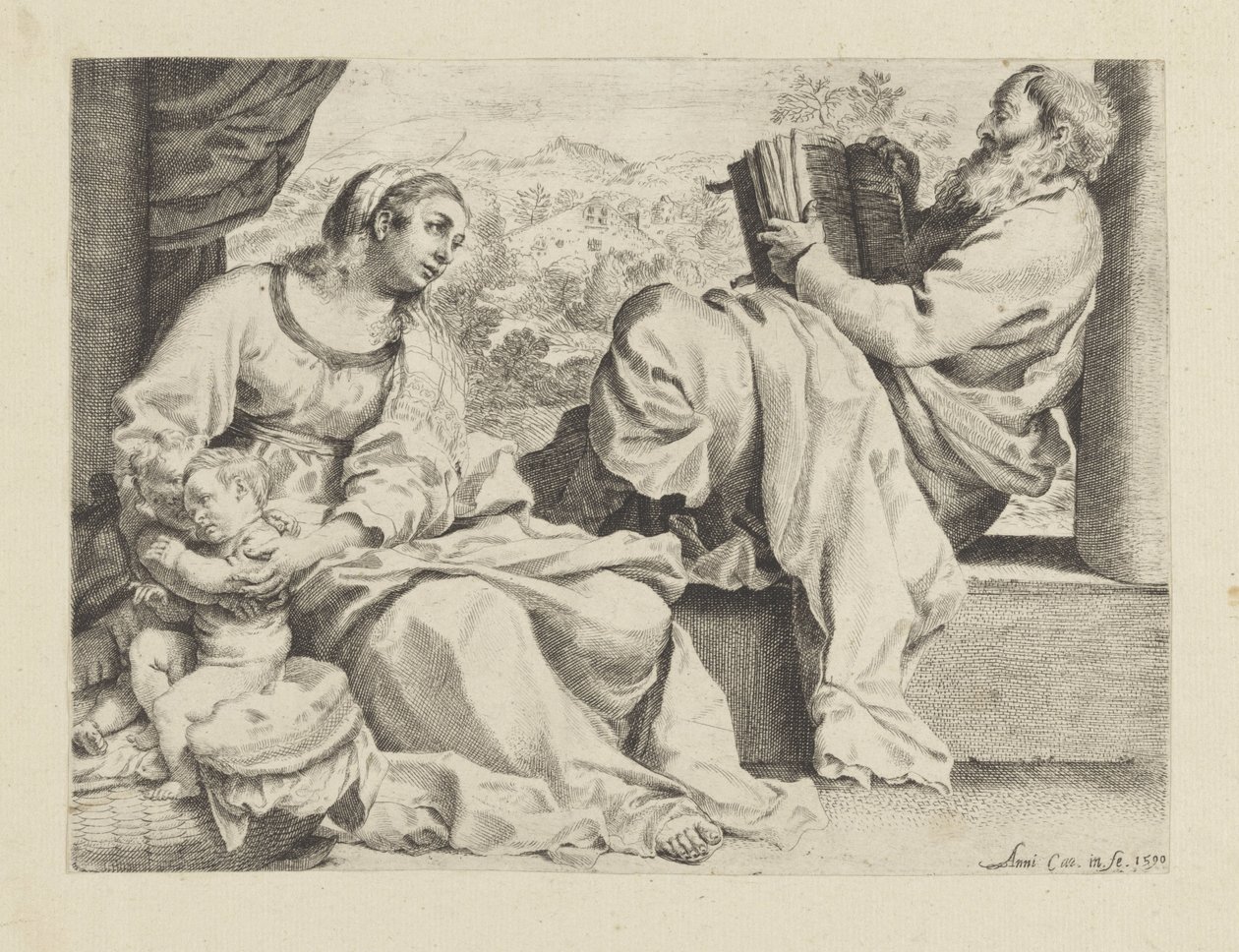 Heilige Familie met de jonge Johannes de Doper door Annibale Carracci