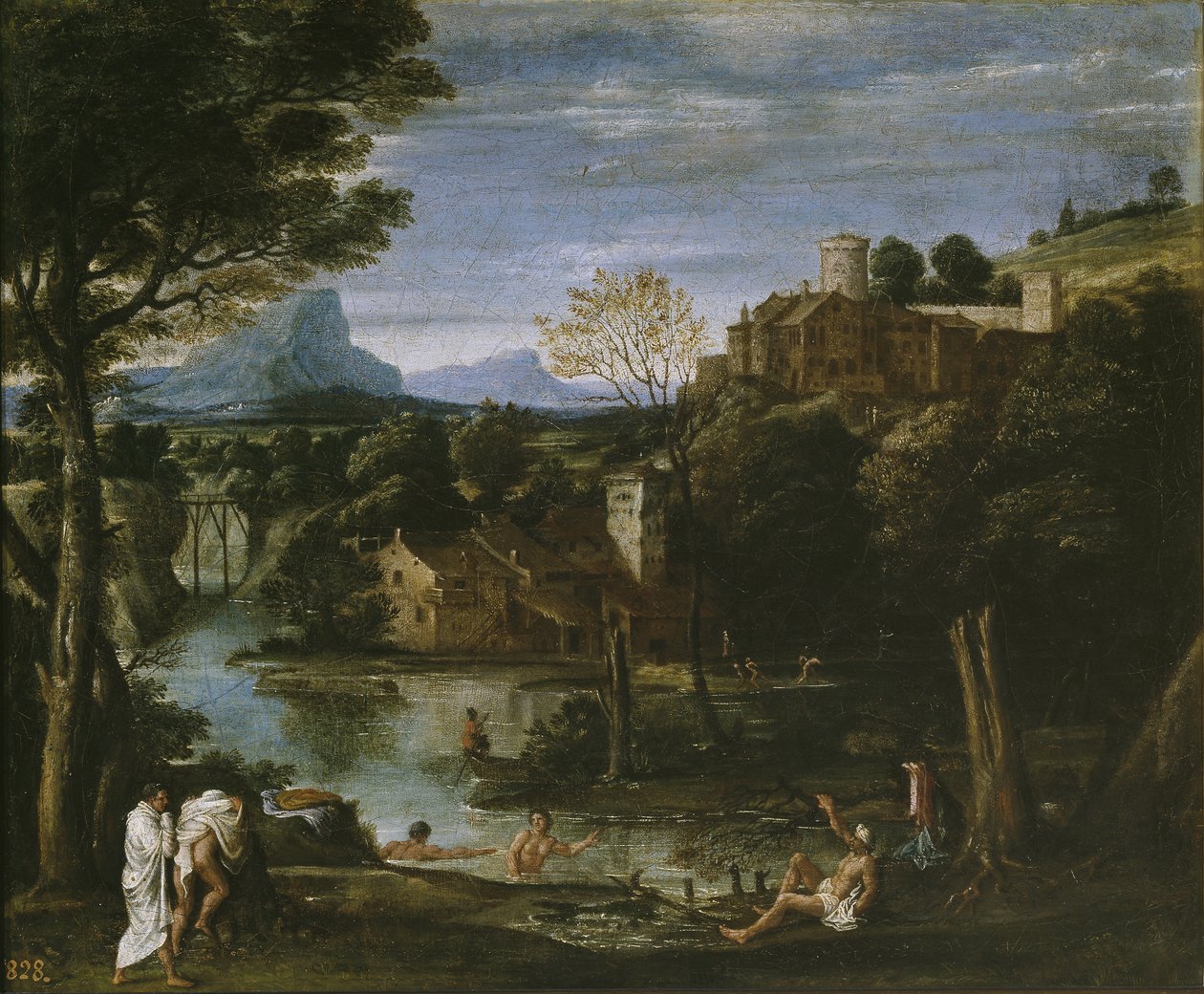 Landschap met rivier en baders door Annibale Carracci