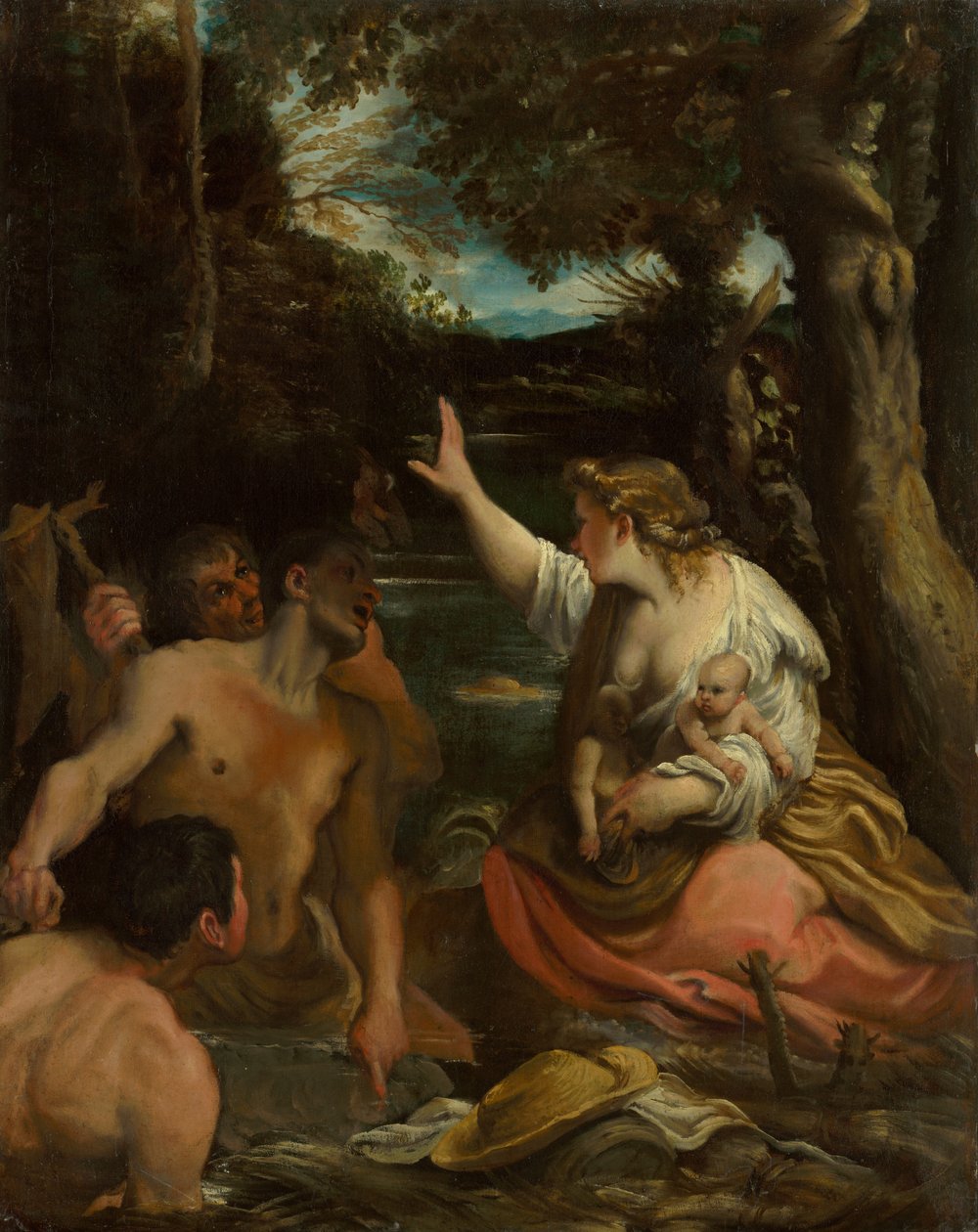 Latona en de Lycische boeren Latona beschermt haar kinderen, 1585 door Annibale Carracci