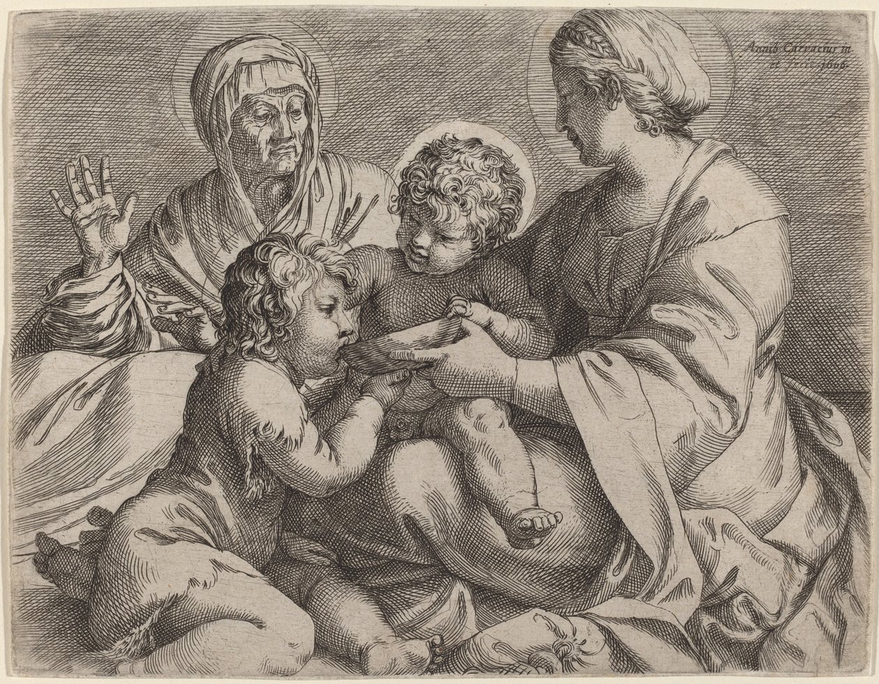 Madonna en Kind met Heiligen Elizabeth en Johannes de Doper door Annibale Carracci