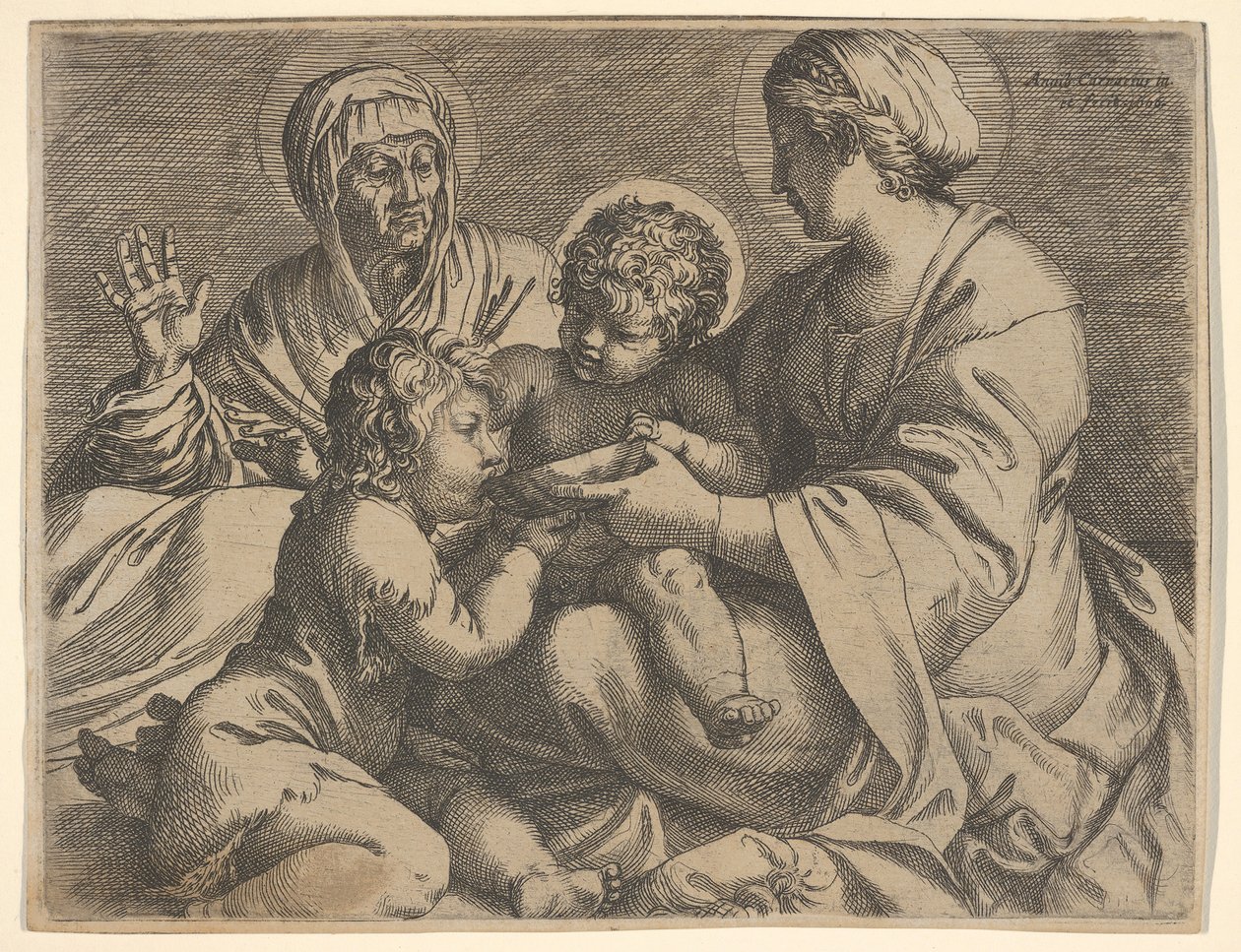 Madonna en kind met heiligen Elizabeth en Johannes de Doper