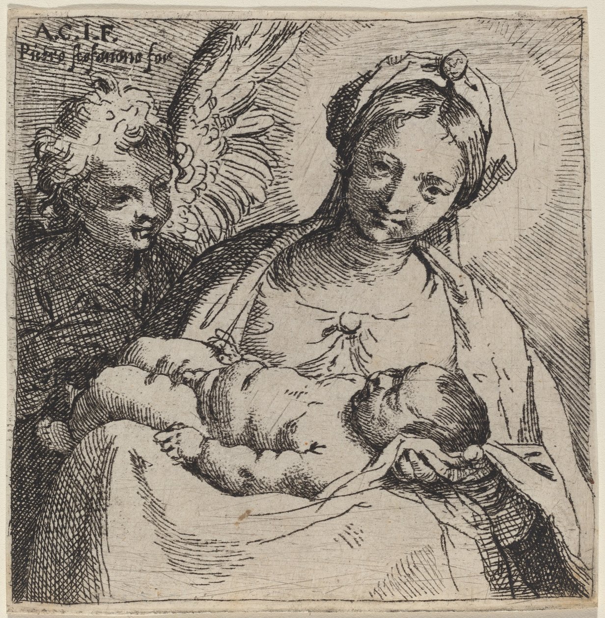 Madonna en kind met een engel door Annibale Carracci