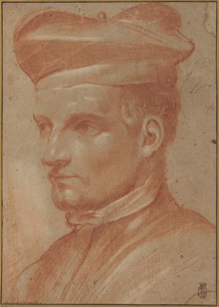 Portret van een geestelijke met baret door Annibale Carracci