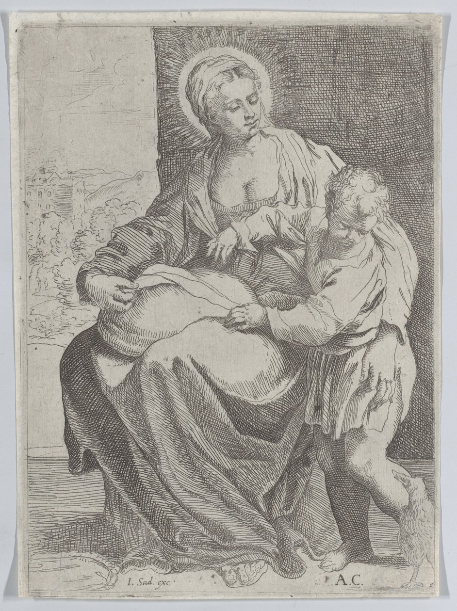 De Maagd zittend met een kussen op haar schoot en de jonge Christus staand rechts door Annibale Carracci