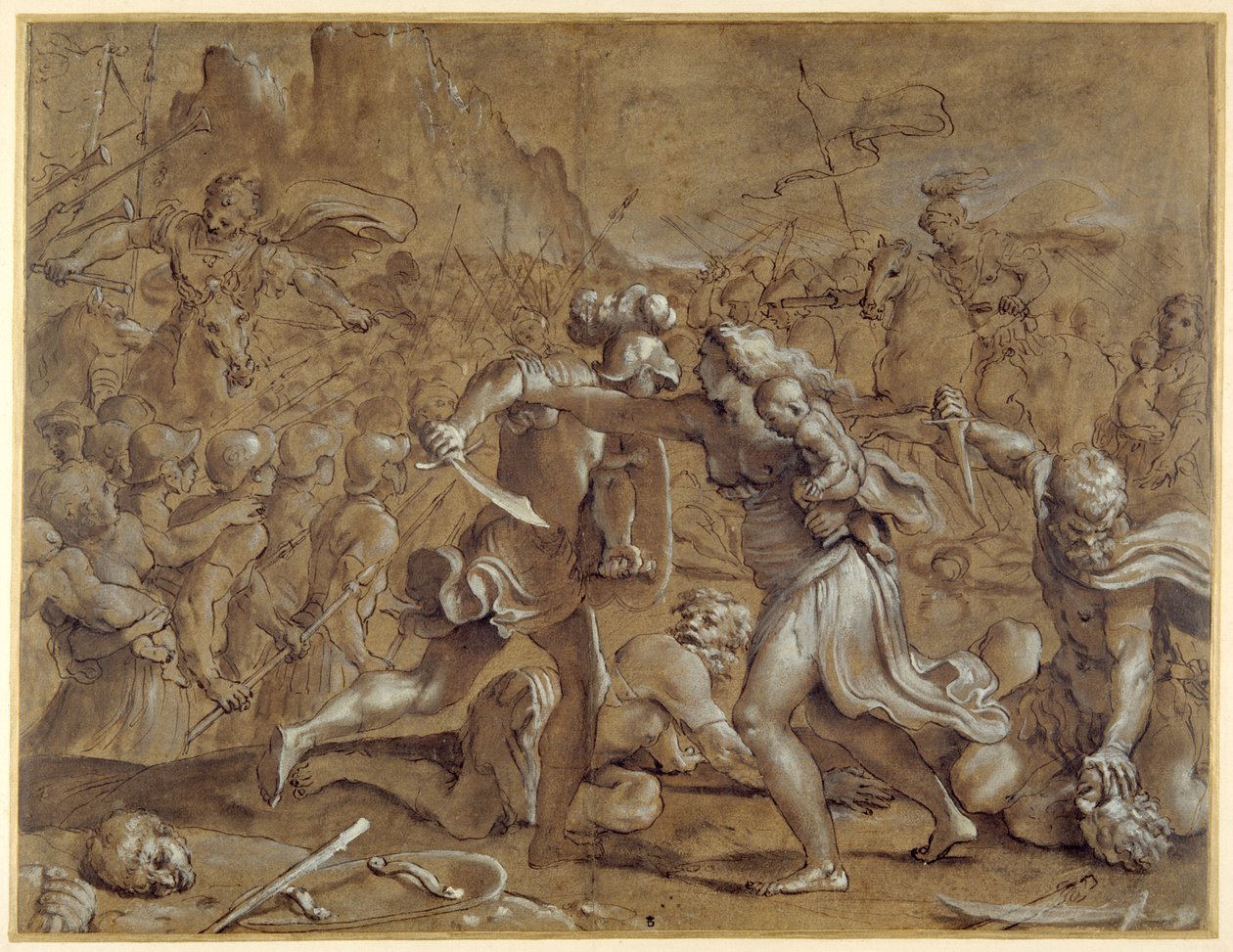 De strijd tussen de Romeinen en de Sabijnen door Annibale Carracci