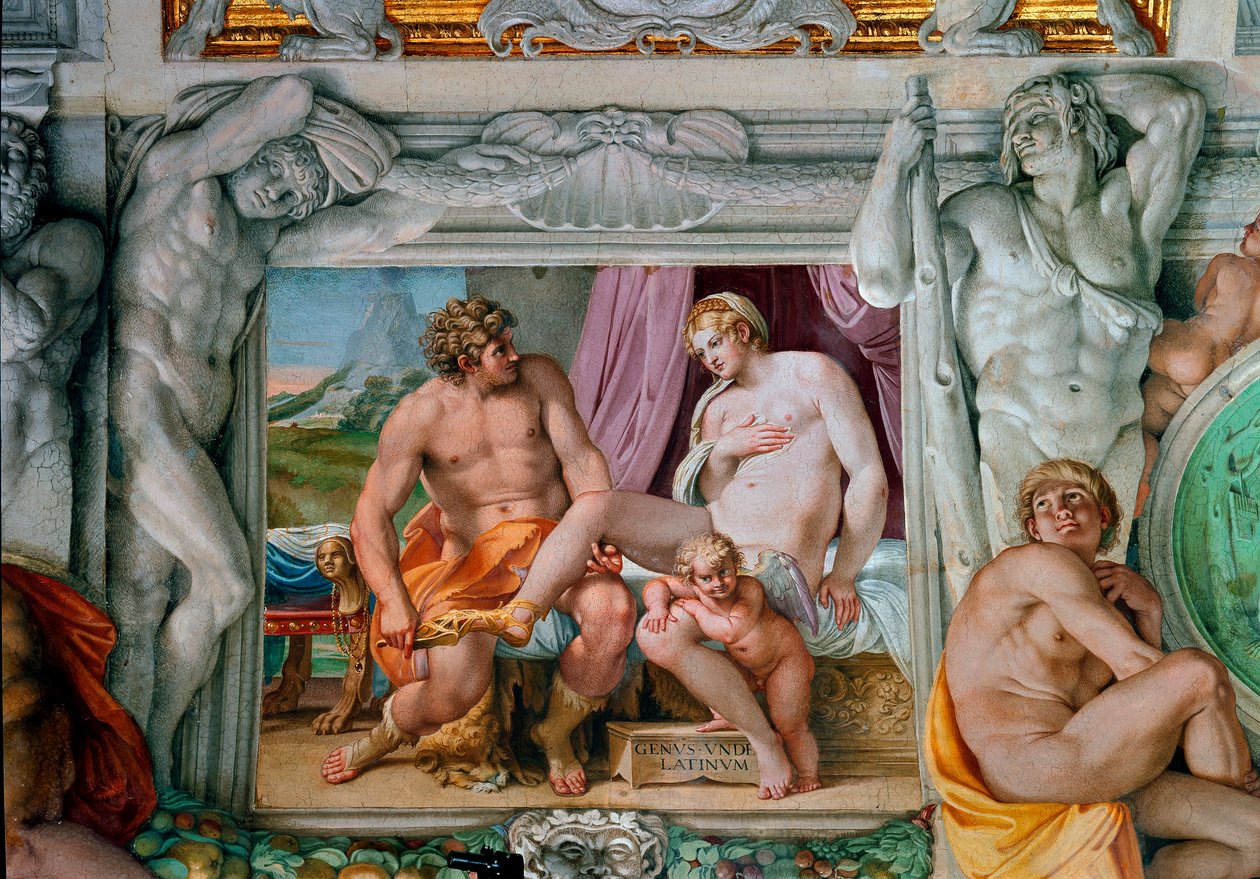 Venus en Anchise Fresco door Annibale Carracci (1560-1609). 1597-1600 Rome, Palazzo Farnese door Annibale Carracci
