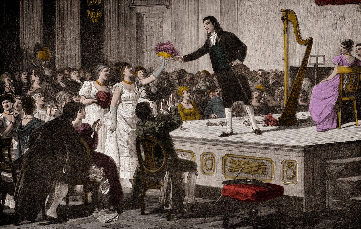 Niccolo Paganini (1792-1840) eerste triomfen - Houtsnede naar schilderij van Annibale Gatti door Annibale Gatti
