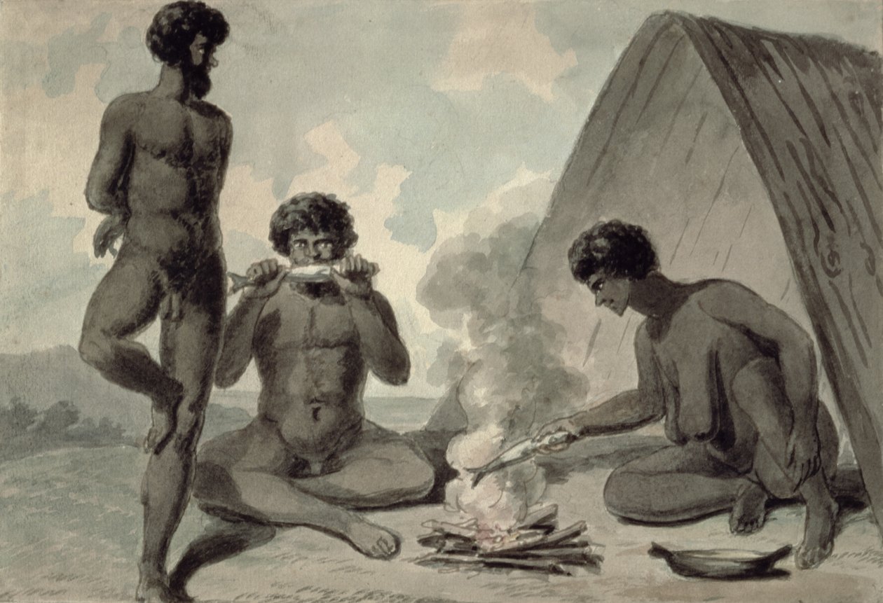 Aboriginals die vis eten voor een kampvuur, mogelijk door Philip Gidley King (1758-1808) door Unbekannt Unbekannt
