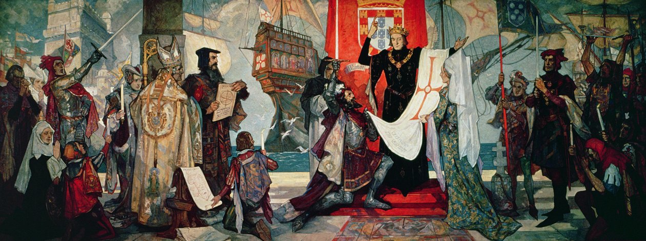 Vertrek naar de Kaap, Koning Manuel I van Portugal zegent Vasco da Gama en zijn expeditie, c.1935 door Unbekannt Unbekannt