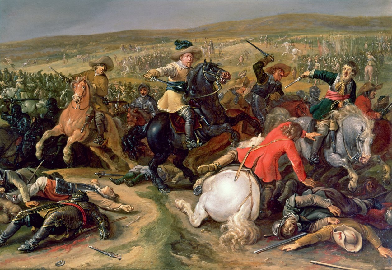 Gustavus II Adolphus, Koning van Zweden (1595-1632) leidt een cavaleriecharge bij de Slag bij Lutzen, 1632 door Unbekannt Unbekannt