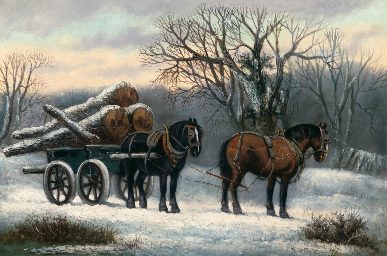 De houtwagen in de winter door Unbekannt Unbekannt