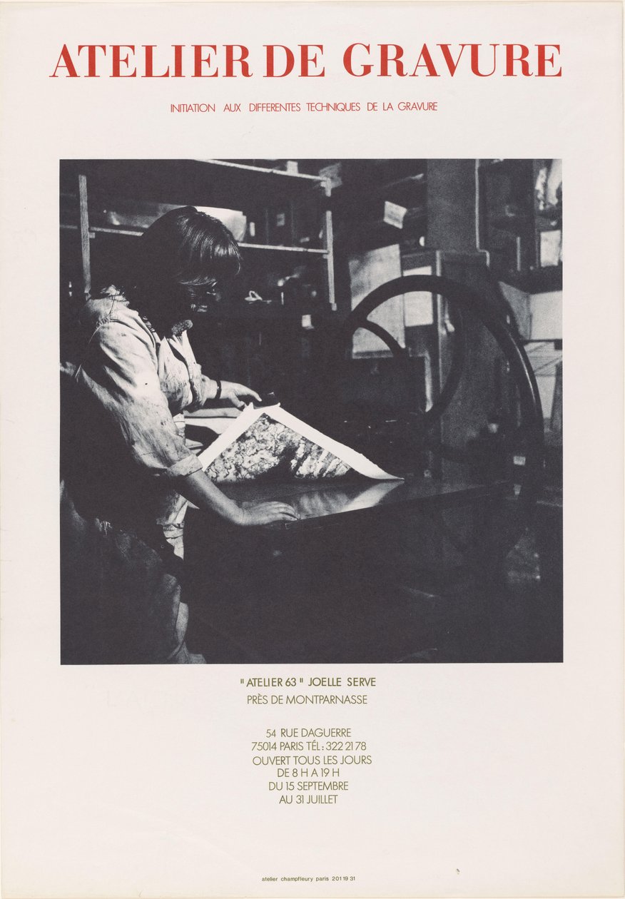 Affiche van drukkerij Atelier 63 te Parijs door Anonymous