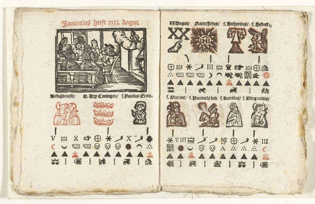 Bladzijden met de voorspelling voor de maand januari, 1712 door Anonymous