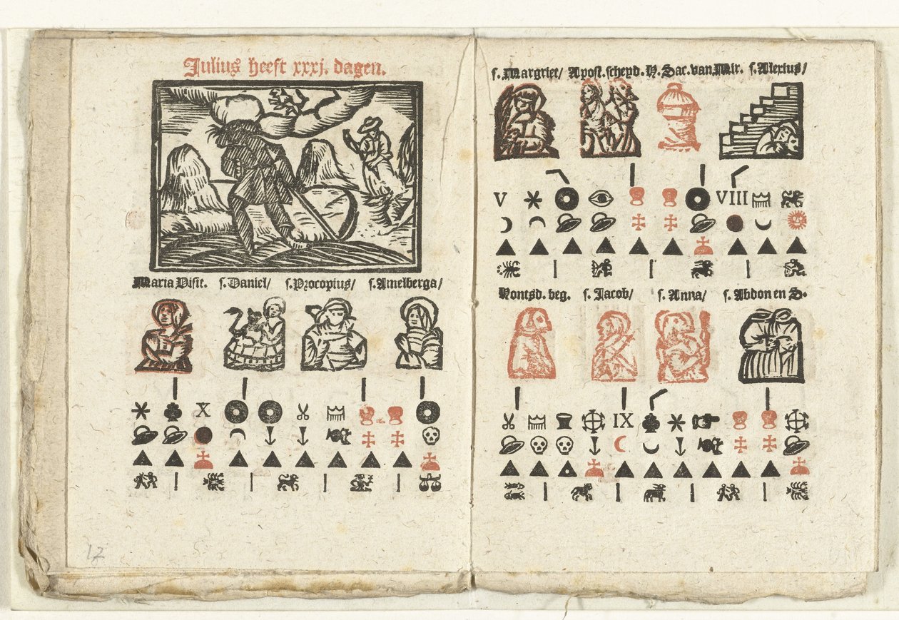Bladzijden met de voorspelling voor de maand juli, 1712 door Anonymous