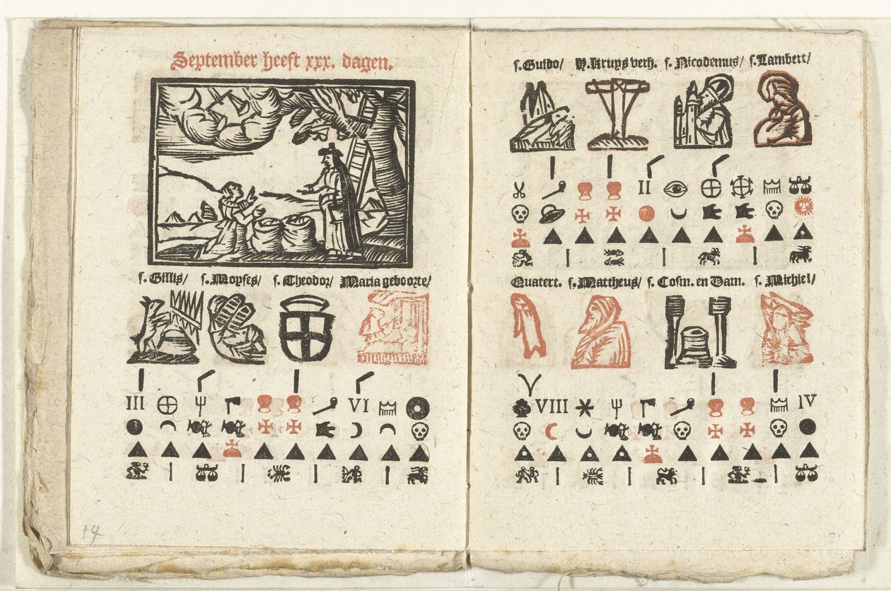 Bladzijden met de voorspelling voor de maand september, 1712 door Anonymous