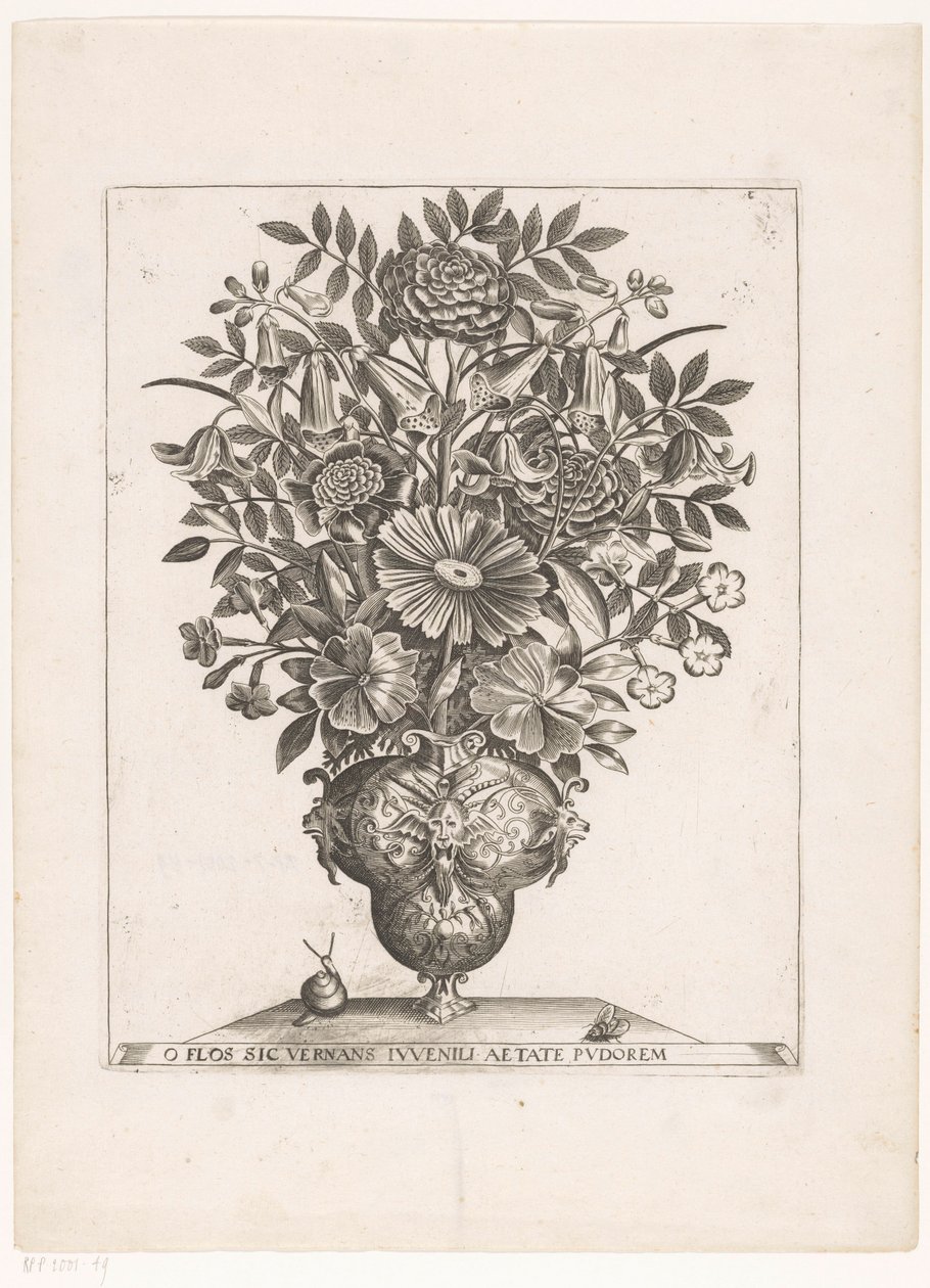 Bloemen in vaas met maskers door Anonymous