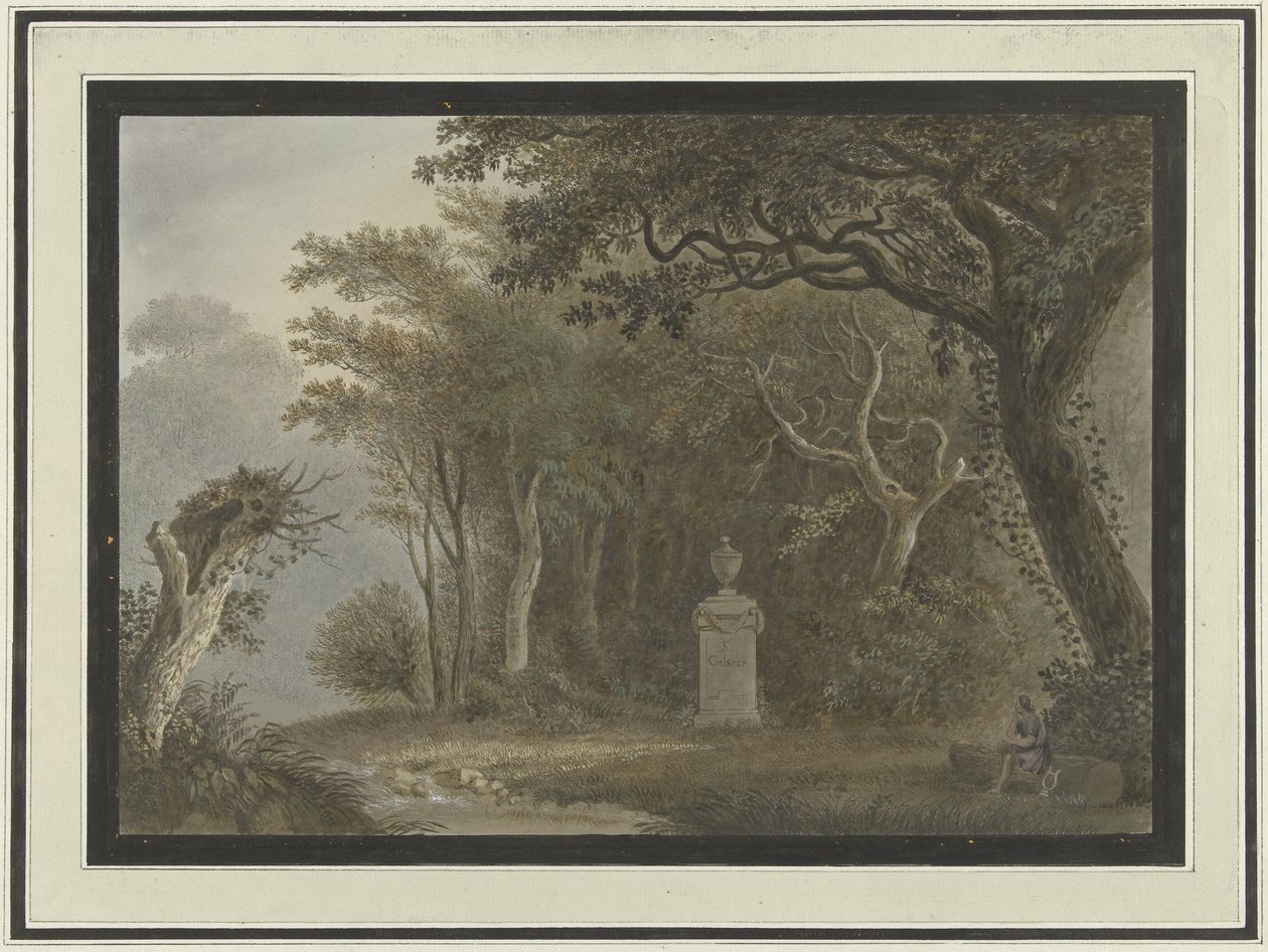 Boslandschap met monument voor Salomon Gessner door Anonymous