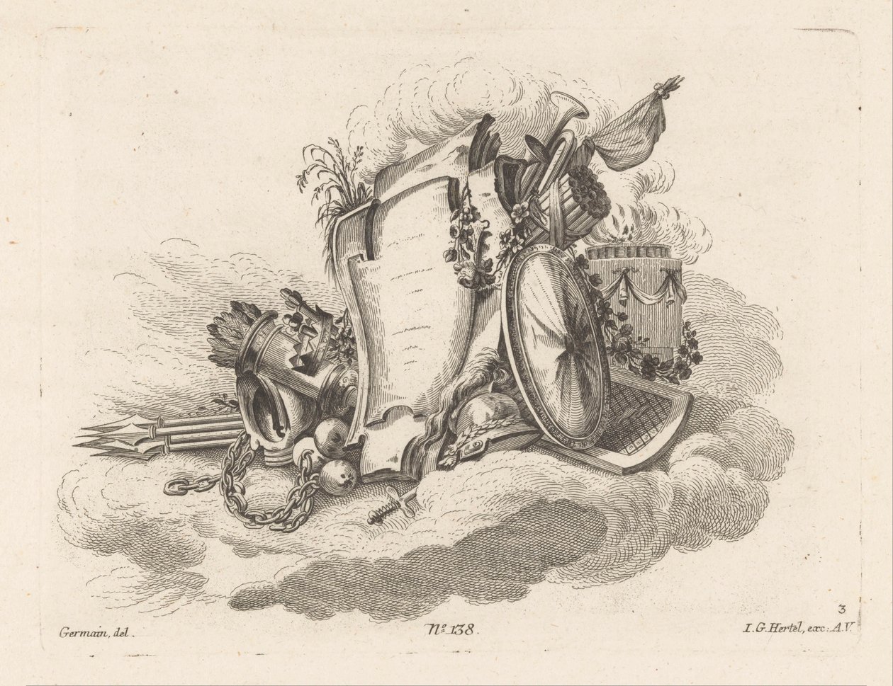 Cartouche met wapens door Anonymous