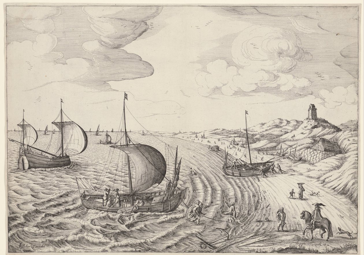 Kustlandschap met vissersboten door Anonymous