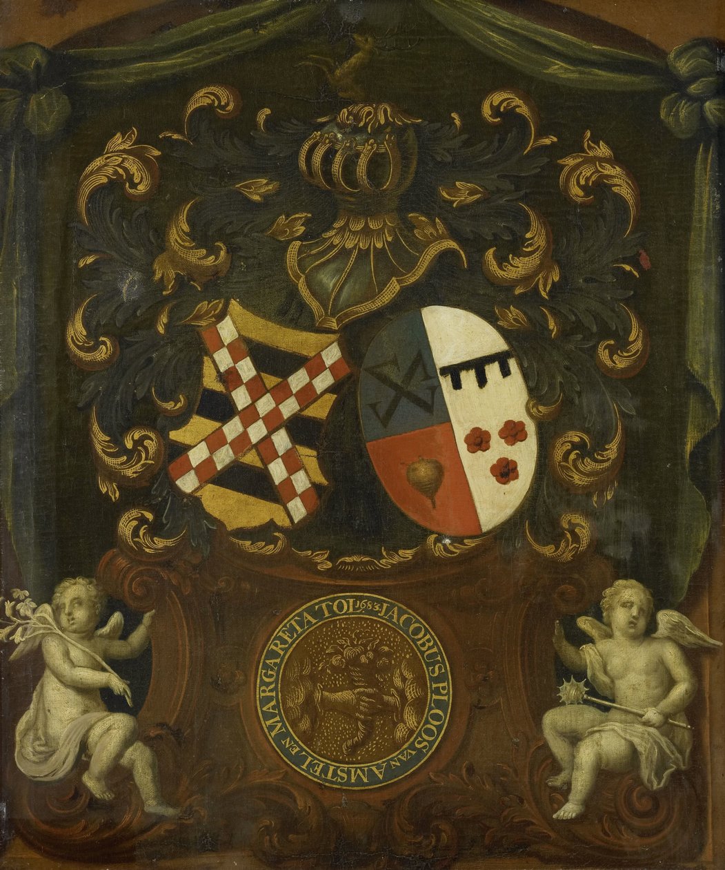 De alliantie-wapens van Jacob Ploos van Amstel en Margareta Tol, 1683 door Anonymous