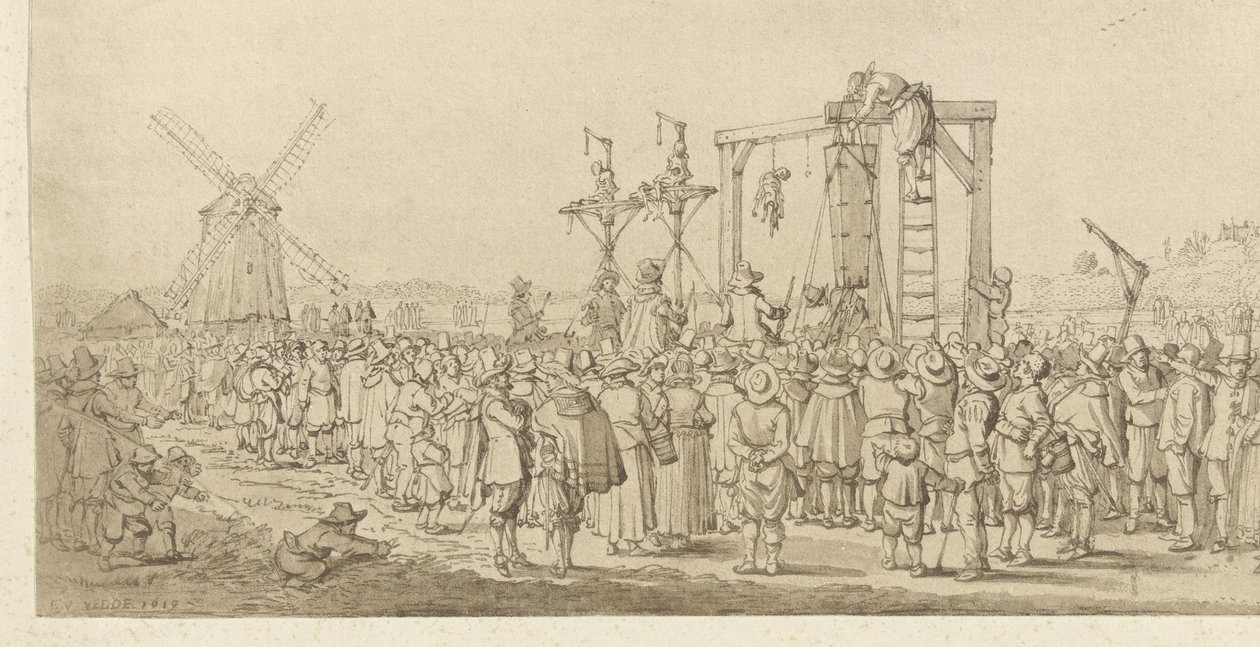 De doodskist van Ledenberg wordt aan de galg gehangen, 1619 door Anonymous