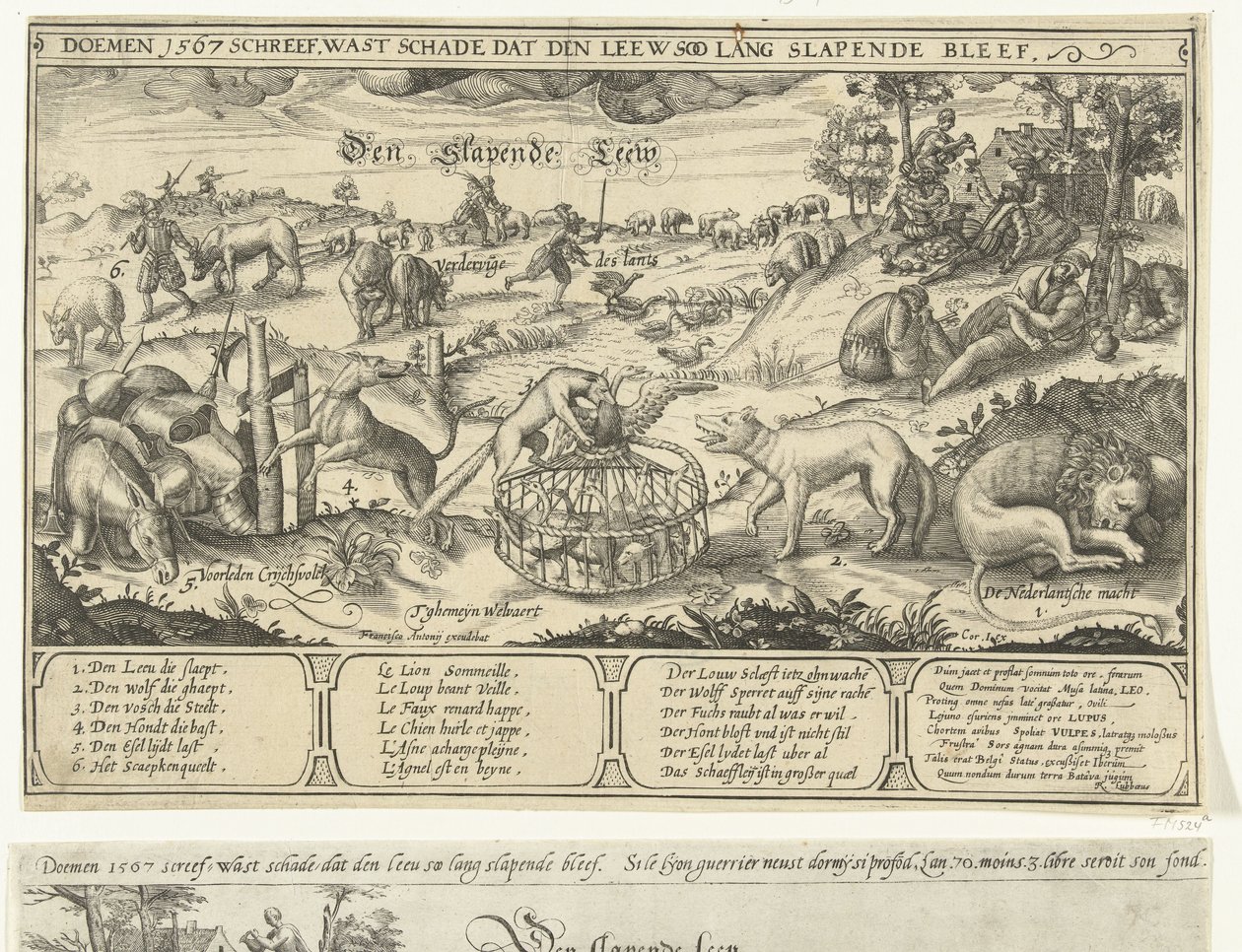 De slapende leeuw, 1567 door Anonymous