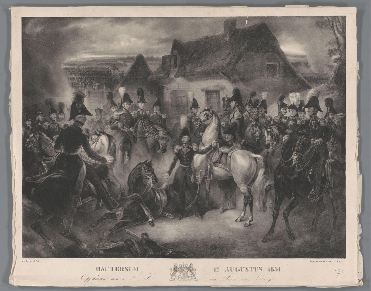De vervanging van het gewonde paard van de prins van Oranje tijdens de slag bij Boutersem, 12 aug. 1831 door Anonymous