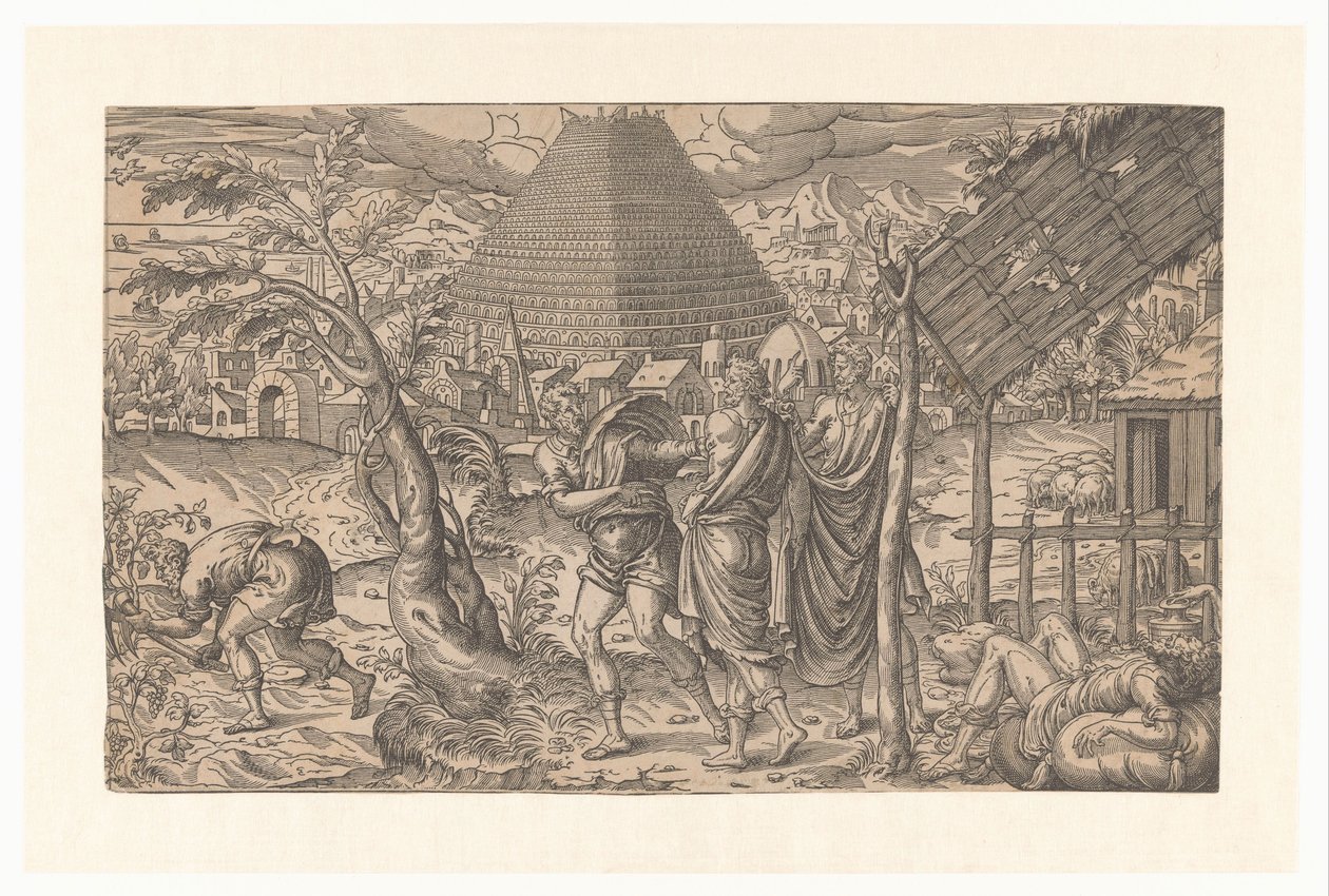Dronkenschap van Noach en Toren van Babel door Anonymous