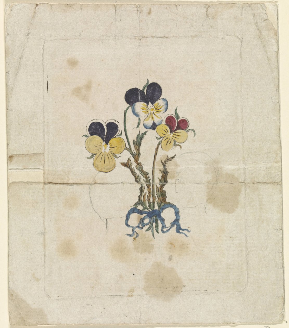 Drie viooltjes met silhouetportretten van Willem V, prins van Oranje-Nassau, Wilhelmina van Pruisen en Frederik Willem II, koning van Pruisen door Anonymous
