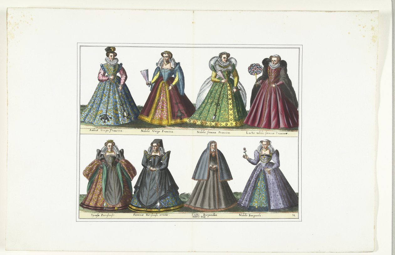 Dubbele plaat met acht vrouwen gekleed volgens de Franse mode, ca. 1580 door Anonymous