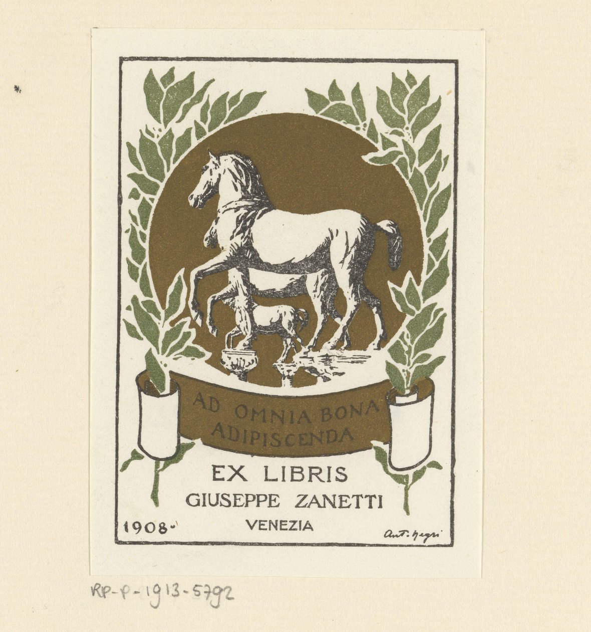 Ex libris van Giuseppe Zanetti door Anonymous