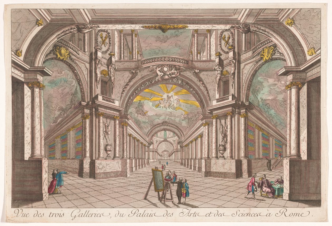 Gezicht op de drie galerijen van het Paleis van de Kunst en de Wetenschap te Rome door Anonymous