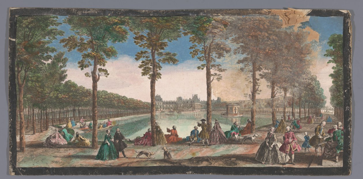 Gezicht op de vijver van de tuin van het Palais de Fontainebleau door Anonymous