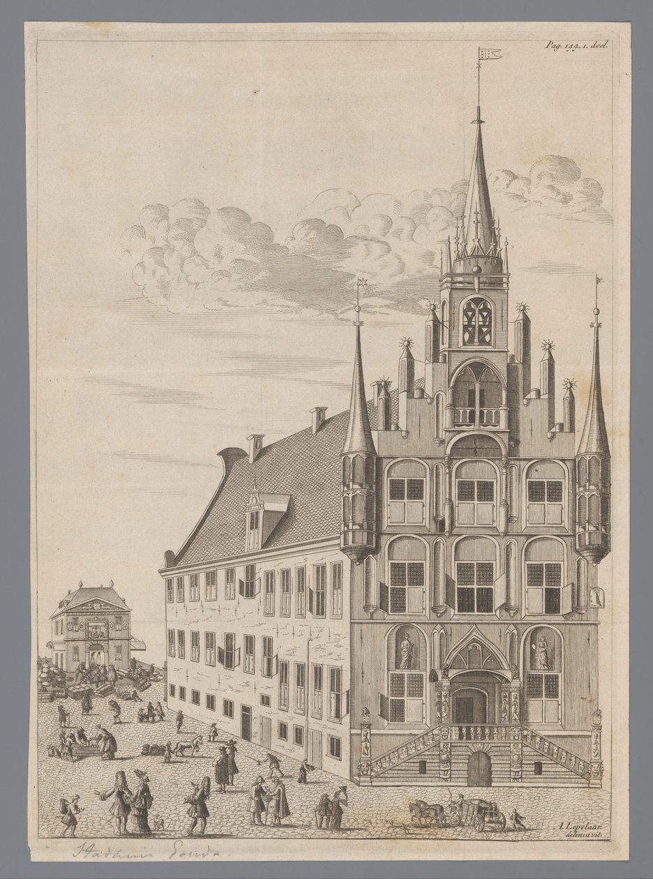 Gezicht op het Stadhuis van Gouda door Anonymous