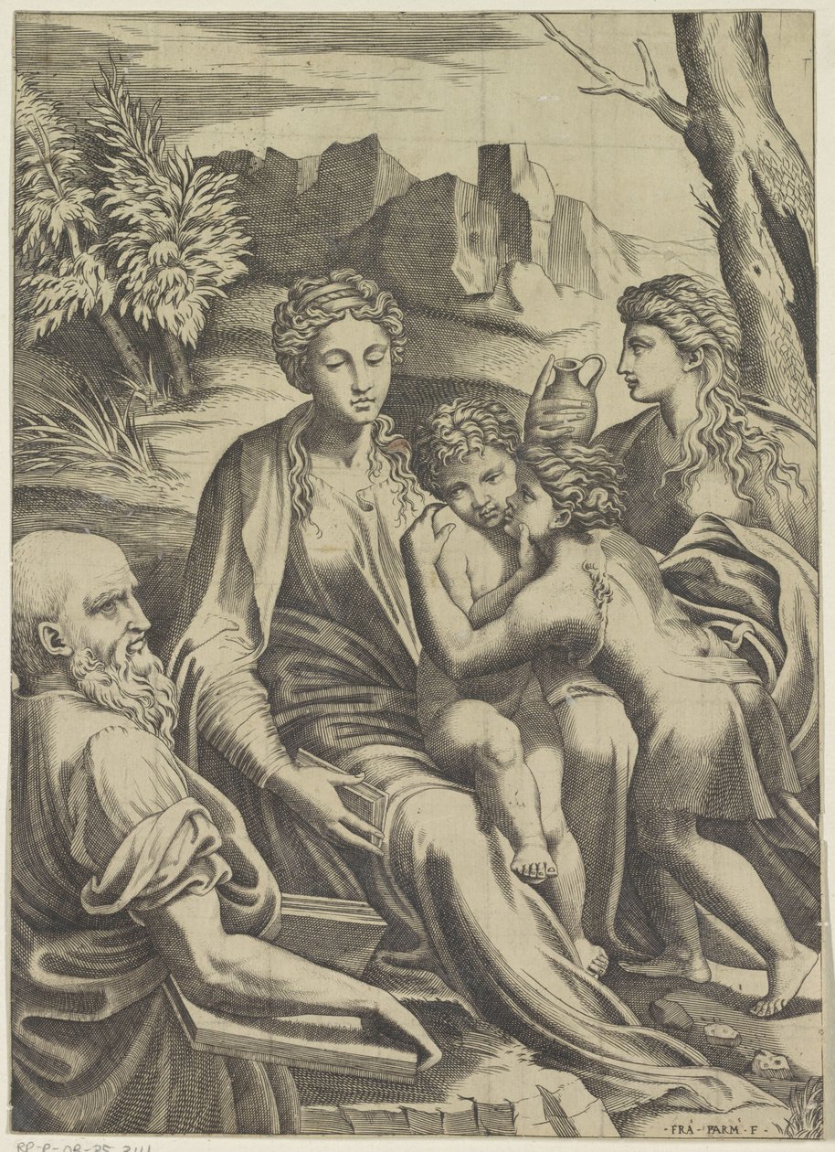 Heilige Familie met de jonge Johannes de Doper en Maria Magdalena door Anonymous
