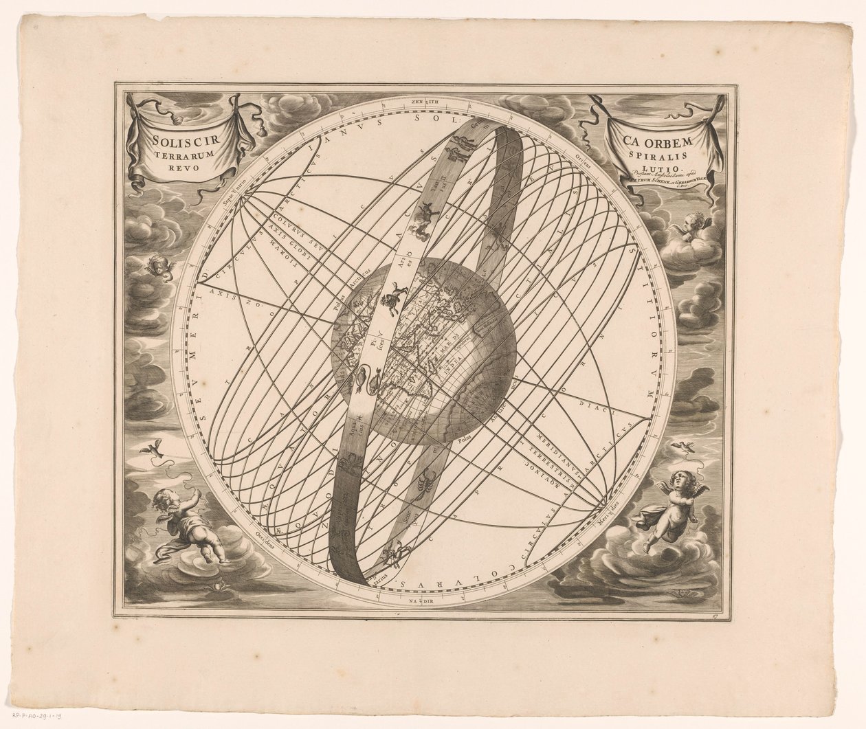 Hemelkaart van de baan van de zon rond de aarde, volgens Ptolemaeus door Anonymous