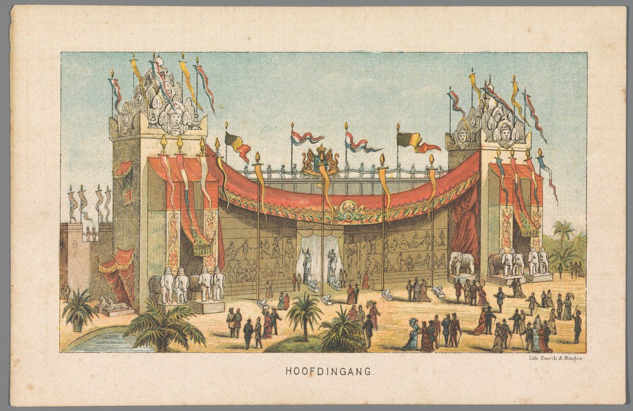 Hoofdingang van de Wereldtentoonstelling in Amsterdam, 1883 (Herinnering aan Amsterdam in 1883) door Anonymous