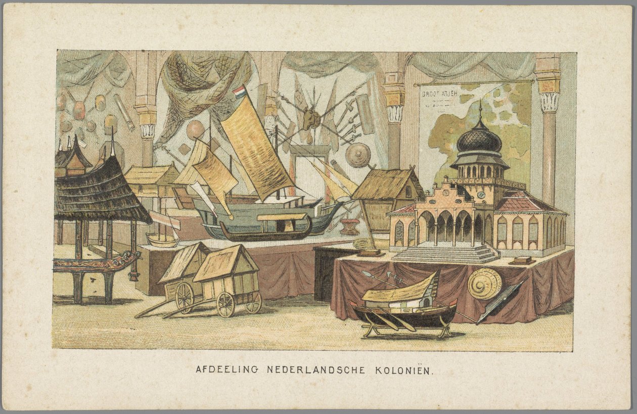 In het gebouw van de Nederlandse koloniën op de Wereldtentoonstelling in Amsterdam, 1883 door Anonymous