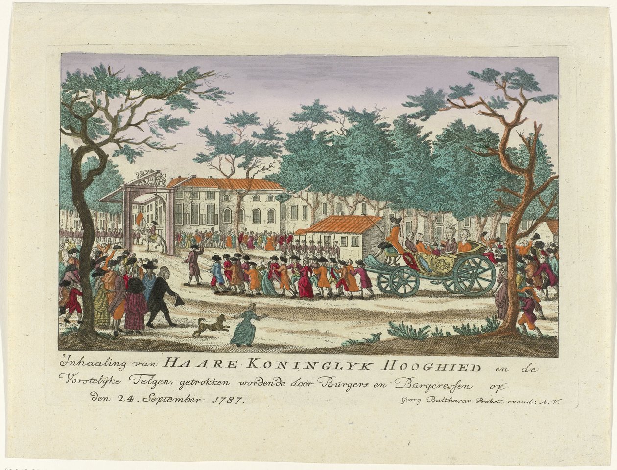 Inhaling van de prinses van Oranje en de kinderen, 1787 door Anonymous