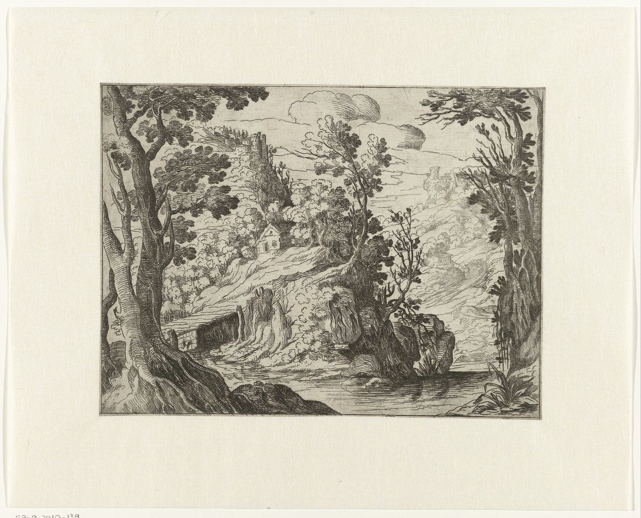 Italiaans landschap met rivier door Anonymous